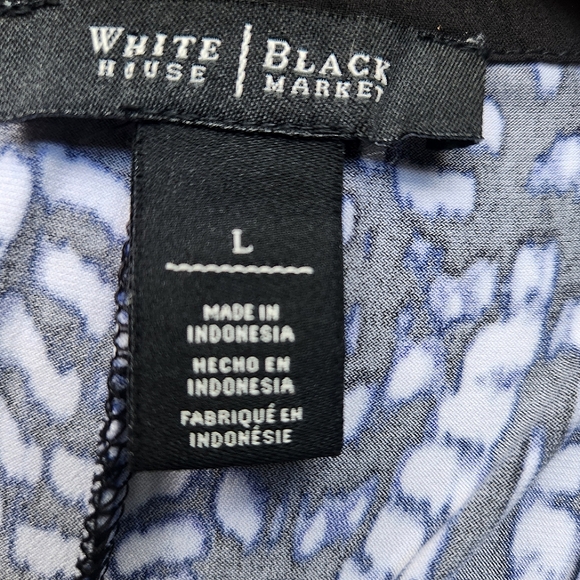 White House Black Market Blue, White, Black Tassel Tie Blouson Smock-Hem Top Lg - Picture 6 of 13